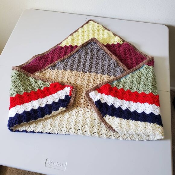 Hand Crocheted Afghan Throw Lap Blanket Toddler Youth Kids Striped 36 x 35 in - Picture 6 of 9